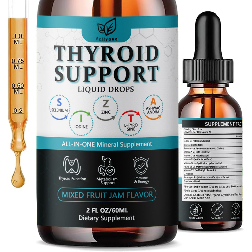 Liquid Thyroid Support Drops with Selenium Zinc Iodine L-Tyrosine Ashwagandha O9796