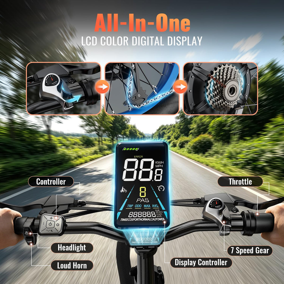 Foldable Electric Bike 1500W 52V 20Ah 20" Fat Tire Full Suspension B50489