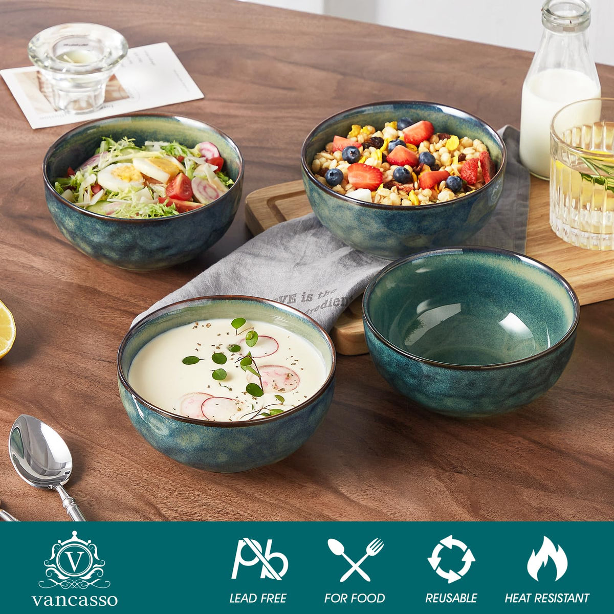 Ceramic Green Bowls Set of 4 B550916