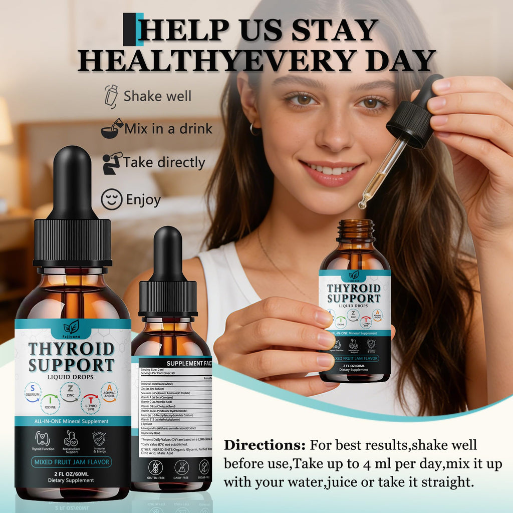 Liquid Thyroid Support Drops with Selenium Zinc Iodine L-Tyrosine Ashwagandha O9796