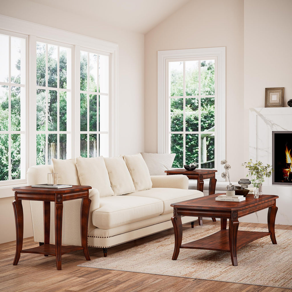 Cherry Brown Side Table with Storage Shelf X484