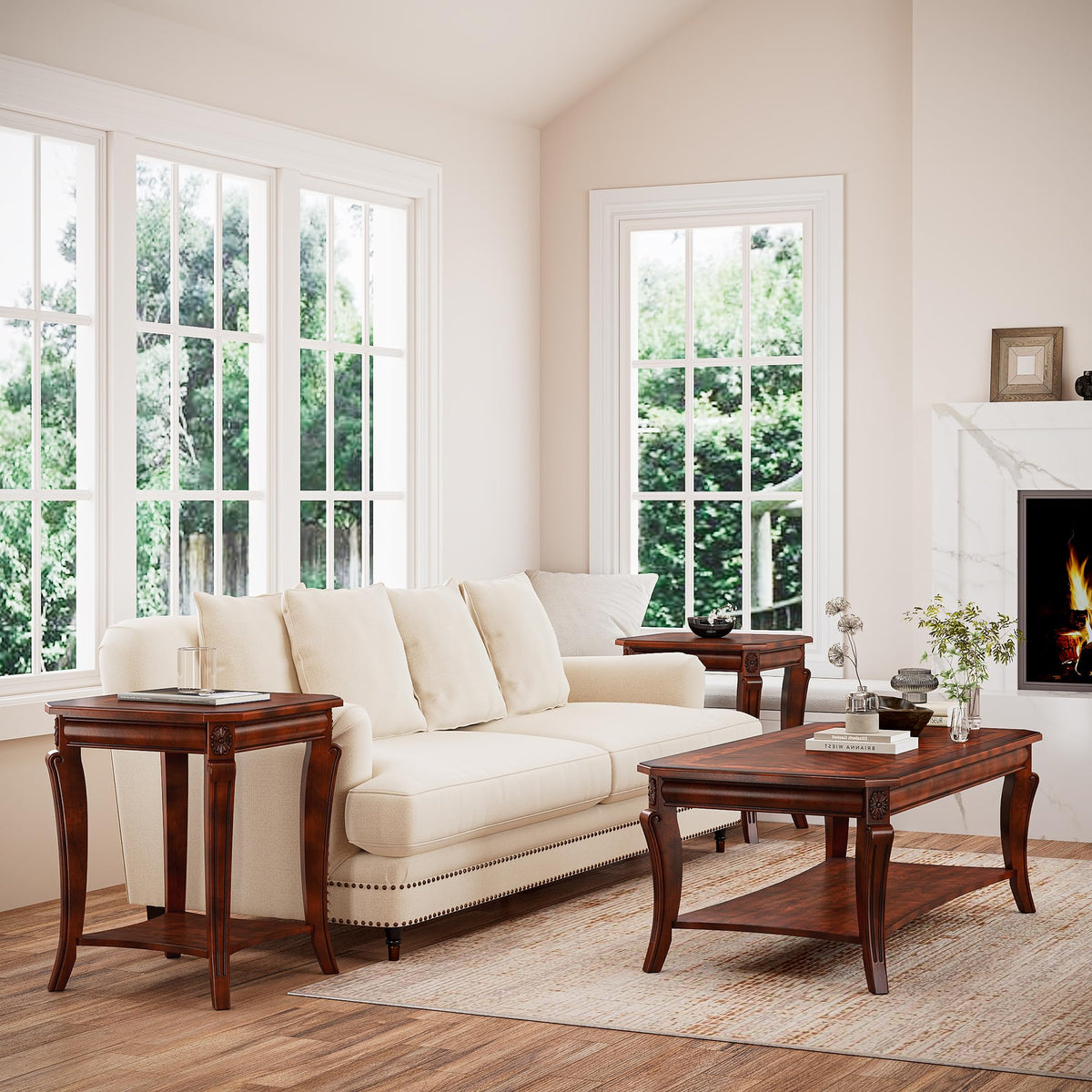 Cherry Brown Side Table with Storage Shelf X484
