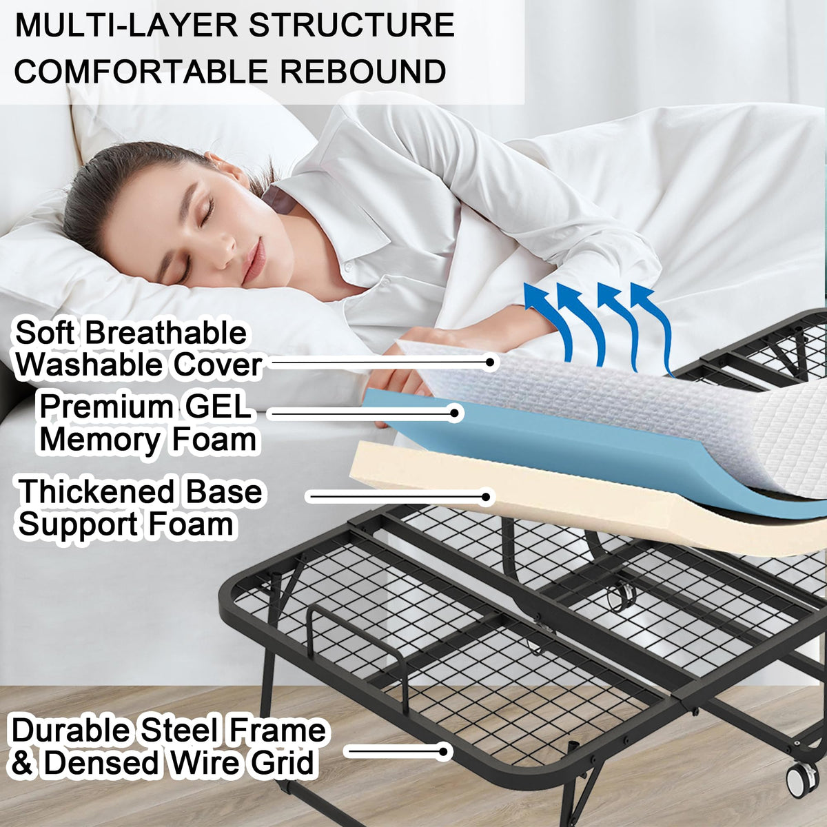 Folding Bed with 5" Memory Foam Mattress Twin Size Metal Frame O55116