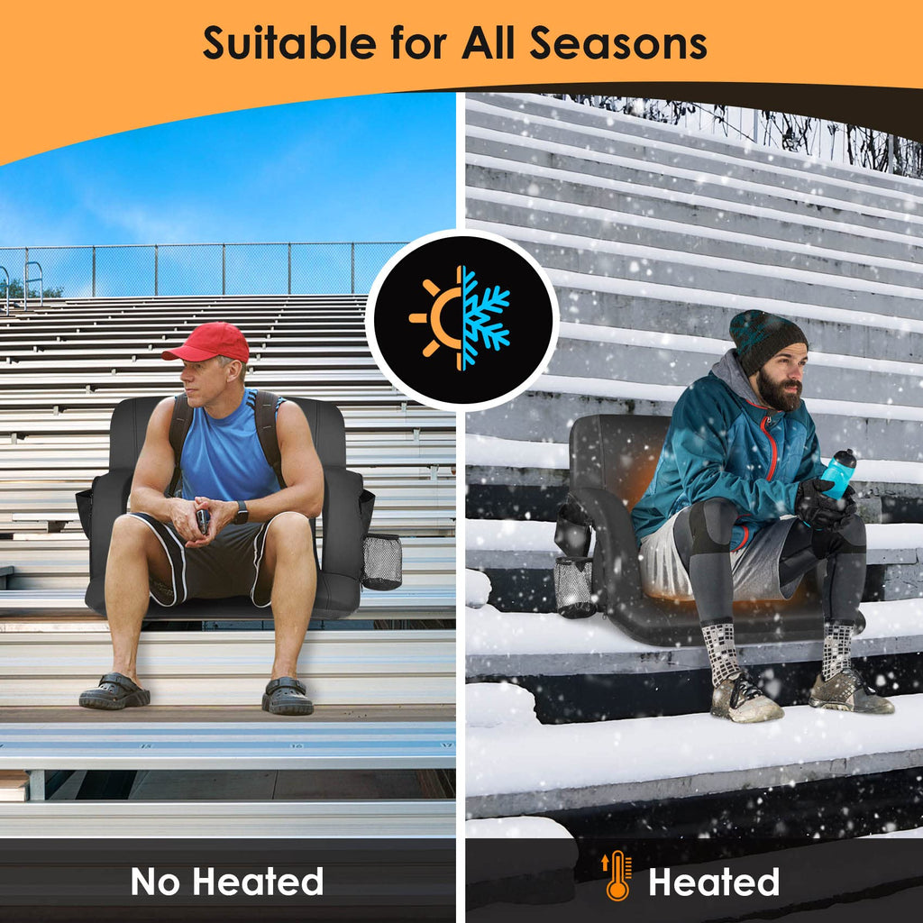 Heated Stadium Seats for Bleachers with Back Support, Black J34989