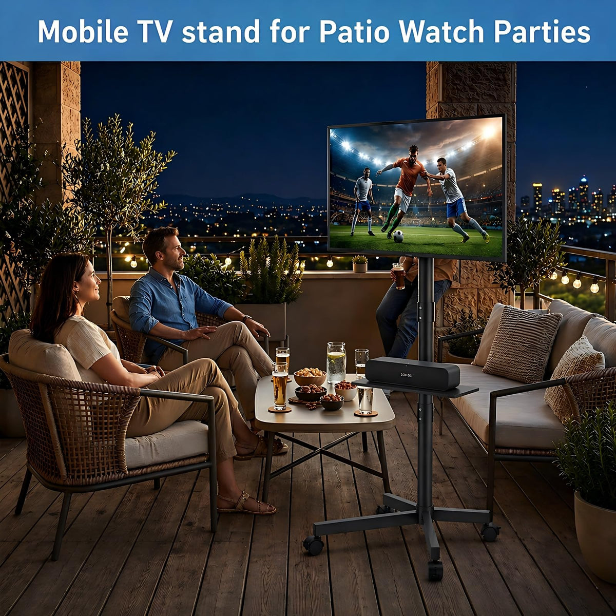 Rolling TV Stand for 14-55 Inch TV, Mobile TV Cart on Wheels, Max VESA 400x400mm, Holds 66 lbs E351