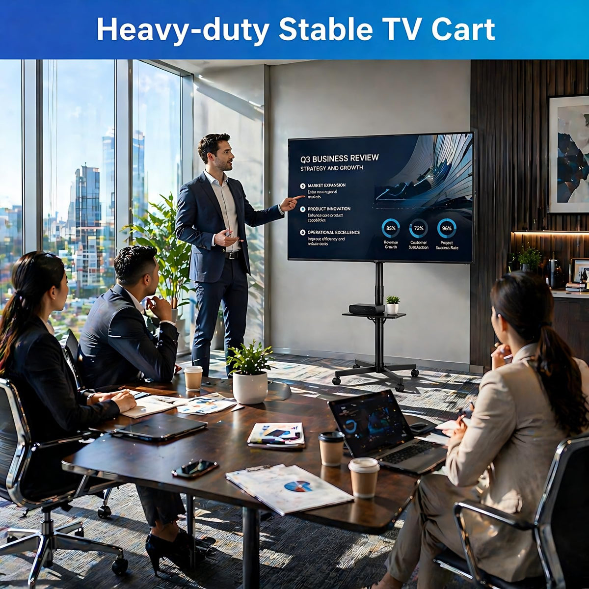 Rolling TV Stand for 14-55 Inch TV, Mobile TV Cart on Wheels, Max VESA 400x400mm, Holds 66 lbs E351