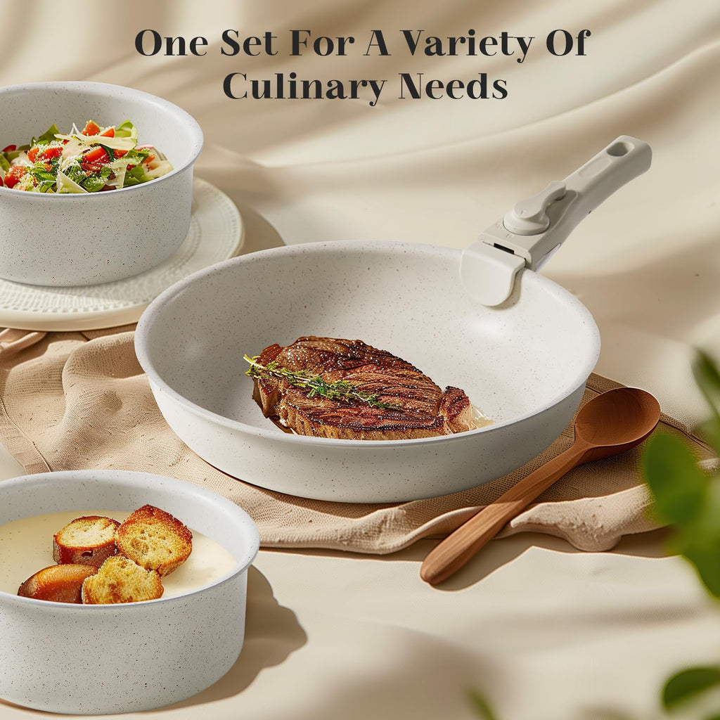 12 Pc Nonstick Milky White Cookware Set W190665