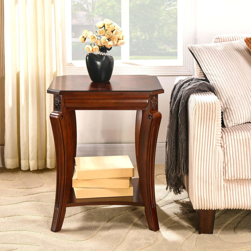 Cherry Brown Side Table with Storage Shelf X484