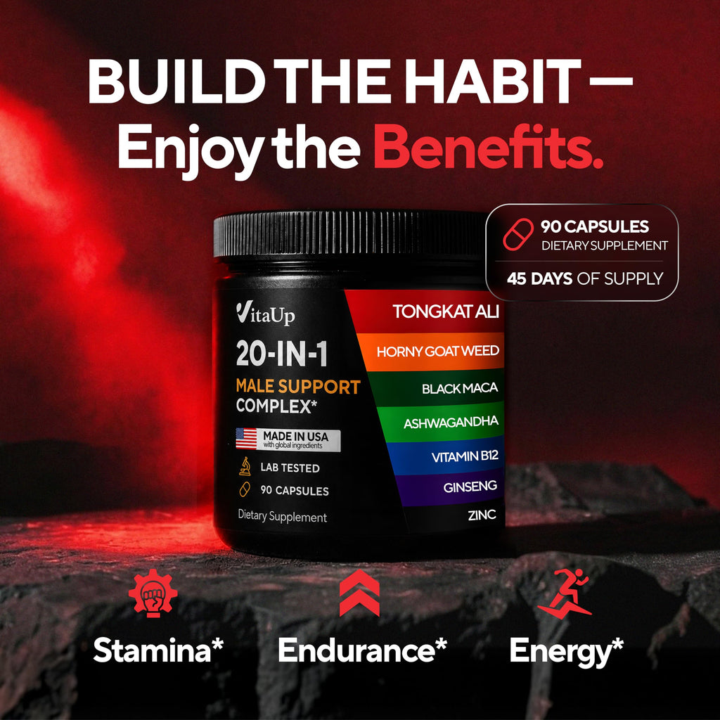 90 Vegan Caps Men Supplements with Tongkat Ali, Black Maca Root, Zinc, Vitamin B12 V8474