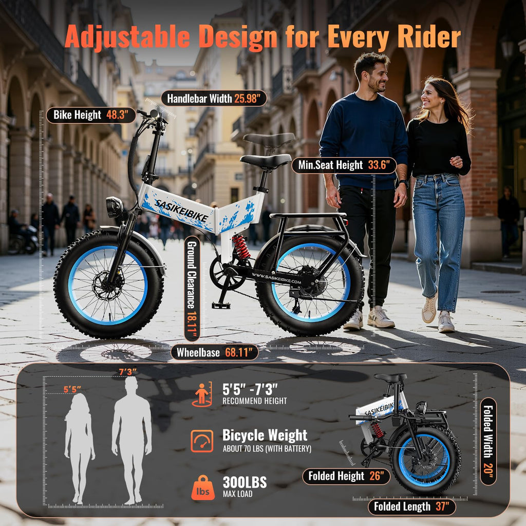 Foldable Electric Bike 1500W 52V 20Ah 20" Fat Tire Full Suspension B50489