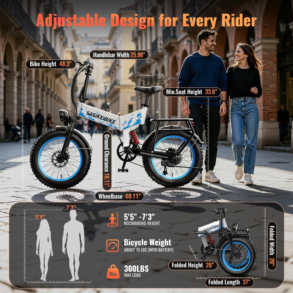 Foldable Electric Bike 1500W 52V 20Ah 20" Fat Tire Full Suspension B50489
