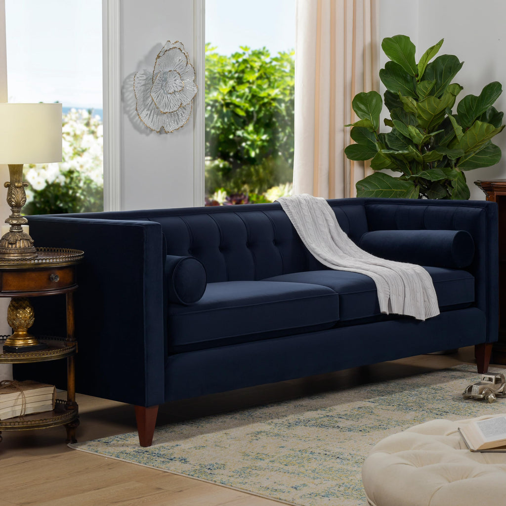 Dark Navy Blue Performance Velvet Tufted Sofa R20030