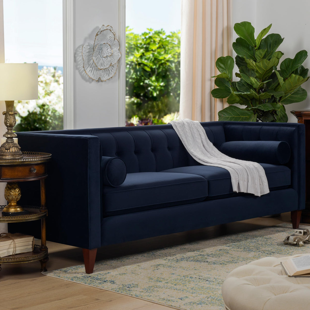 Dark Navy Blue Performance Velvet Tufted Sofa R20030