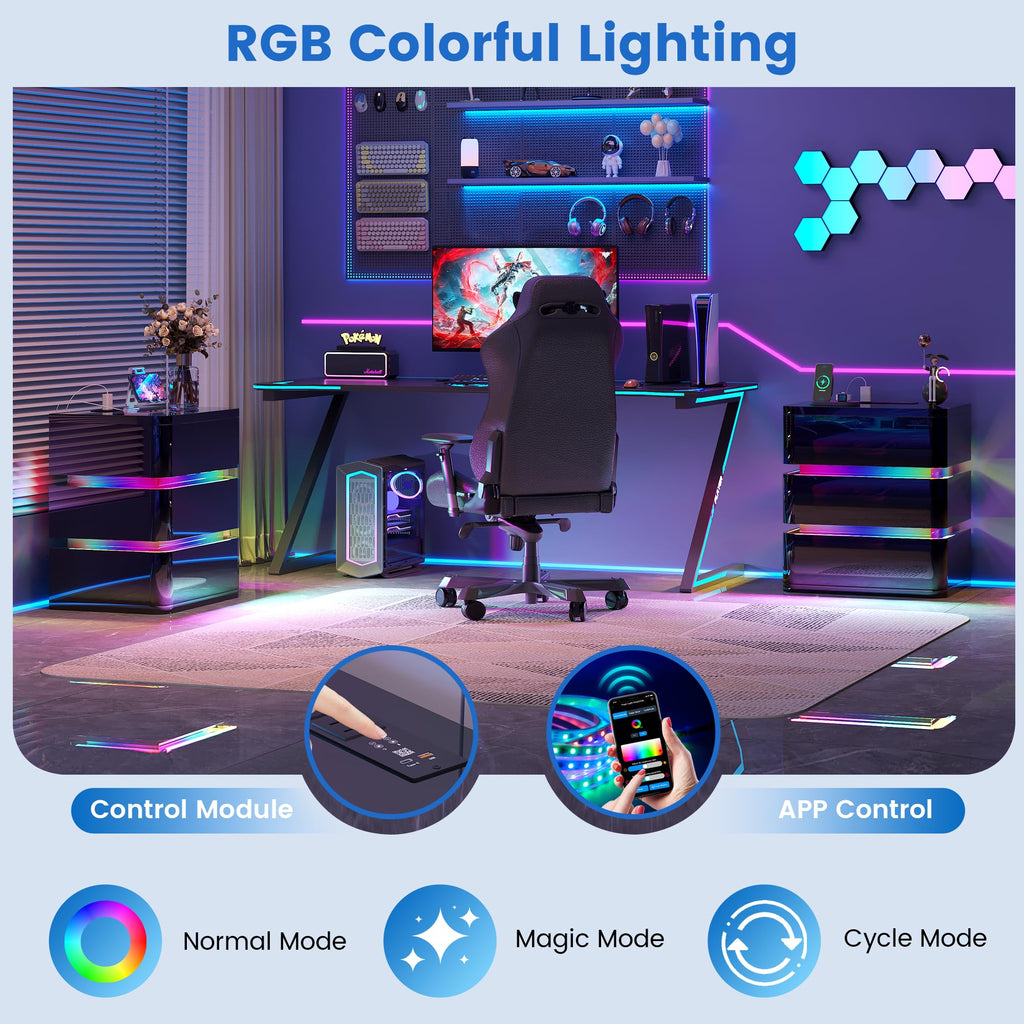 3-Drawer Nightstand with Charging Station & LED Lights Q9238