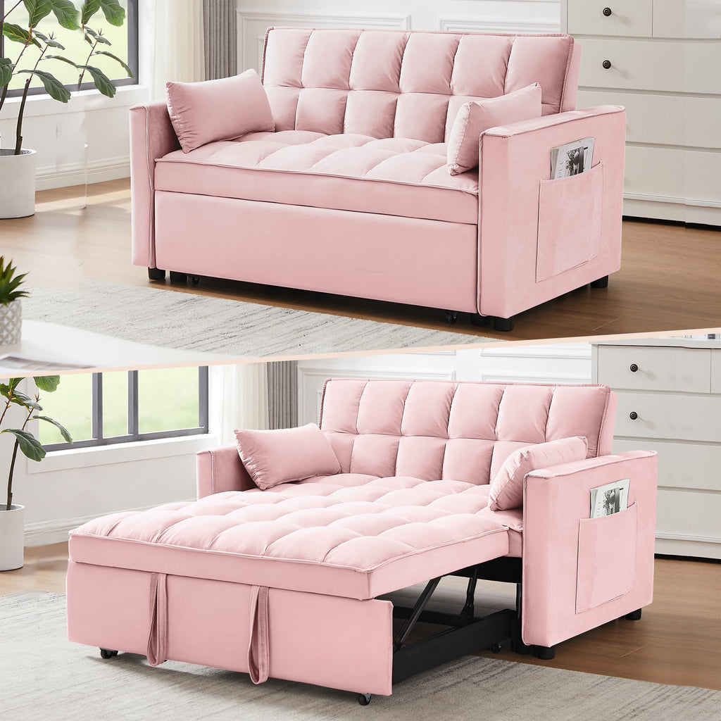 3 in 1 Convertible Sleeper Sofa Bed Velvet Pink M88475