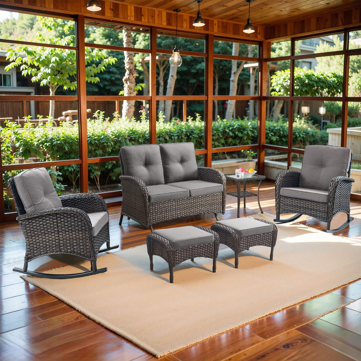 Brown 2 Seater Wicker Outdoor Glider Bench Z5797