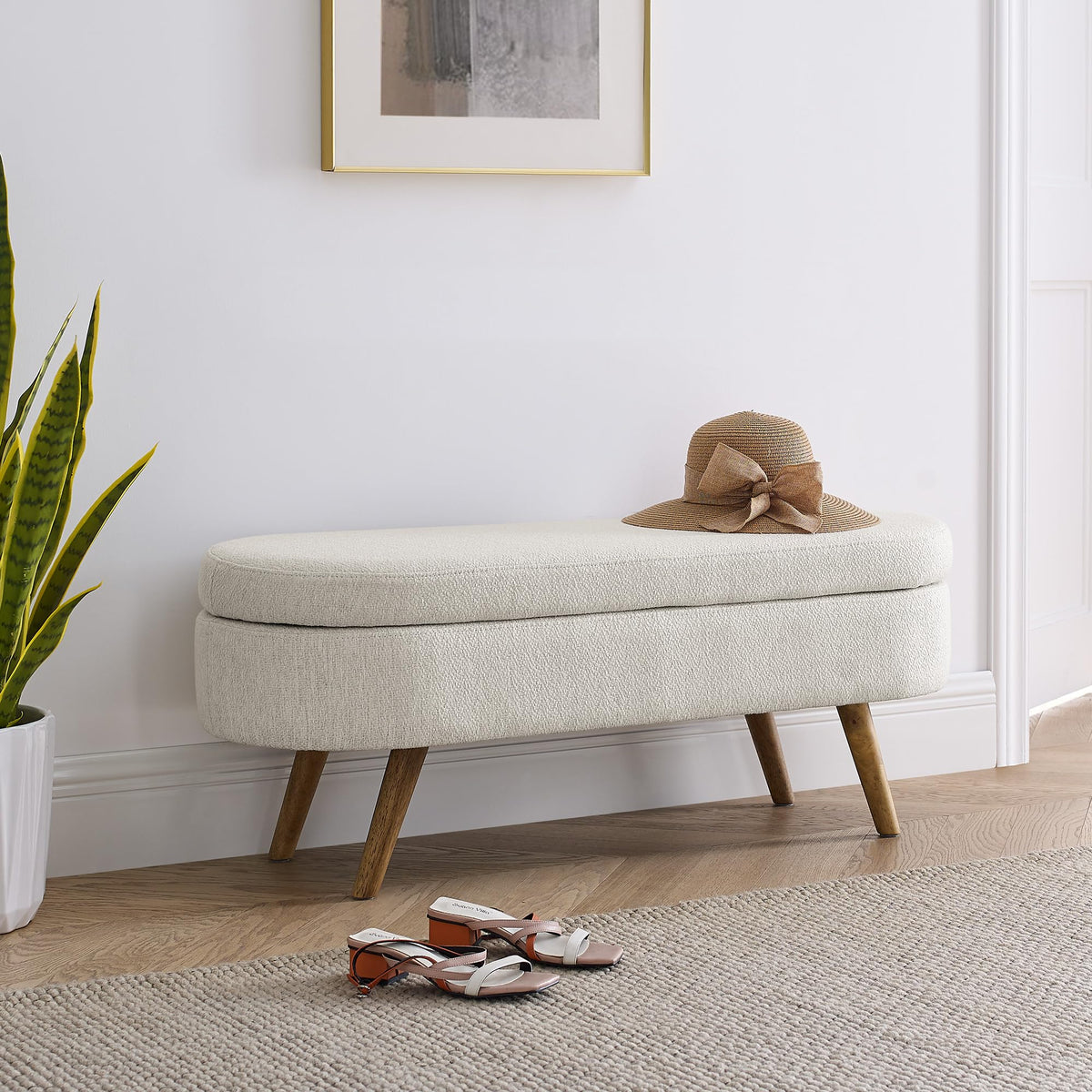 Oval Storage Bench with Rubber Wood Legs L872