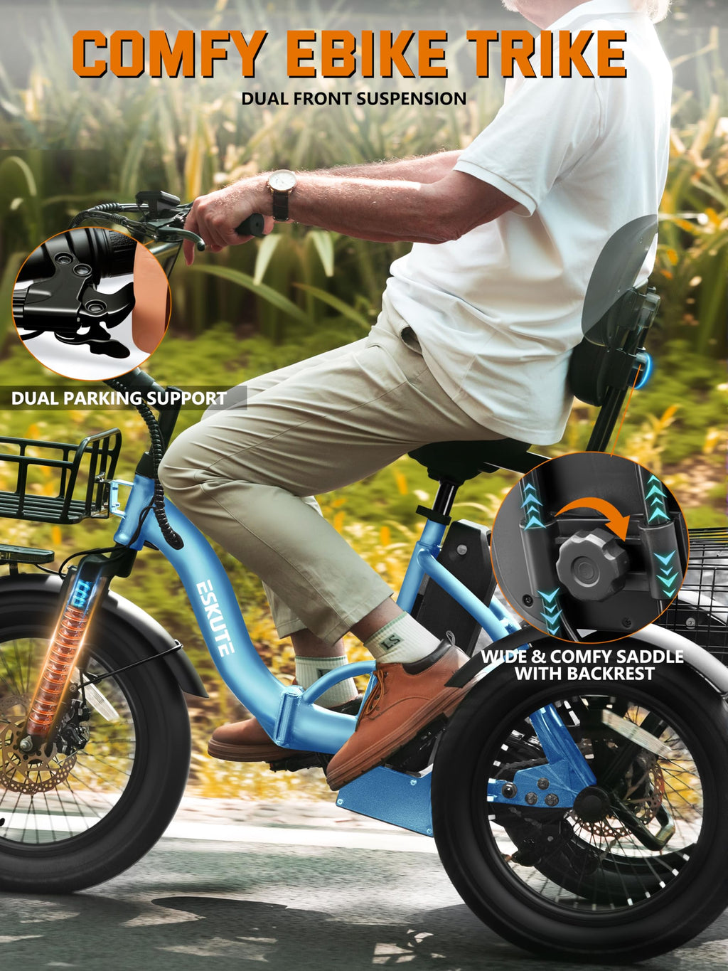 Folding 1200W Fat Tire Electric Trike with Removable Battery S7772