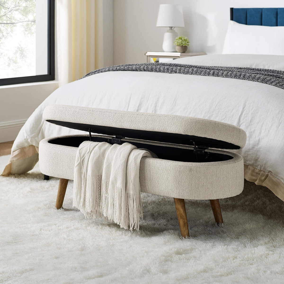 Oval Storage Bench with Rubber Wood Legs L872
