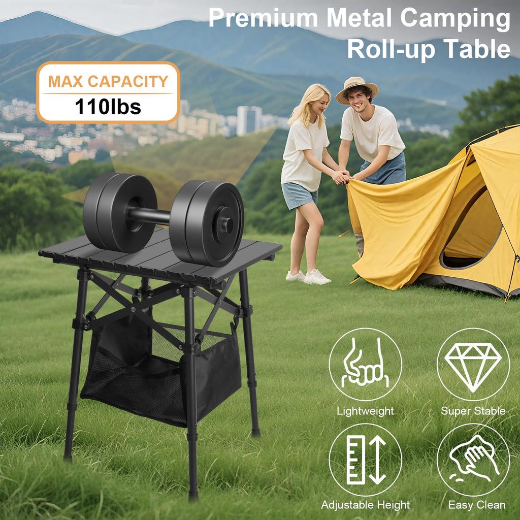 Folding Camping Side Table, Adjustable Height L356