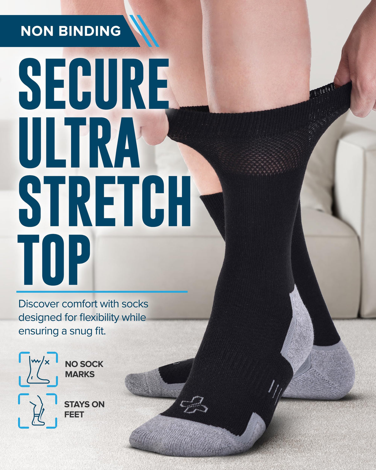 Non Binding Stretch Top Diabetic Socks 6 Pairs K186