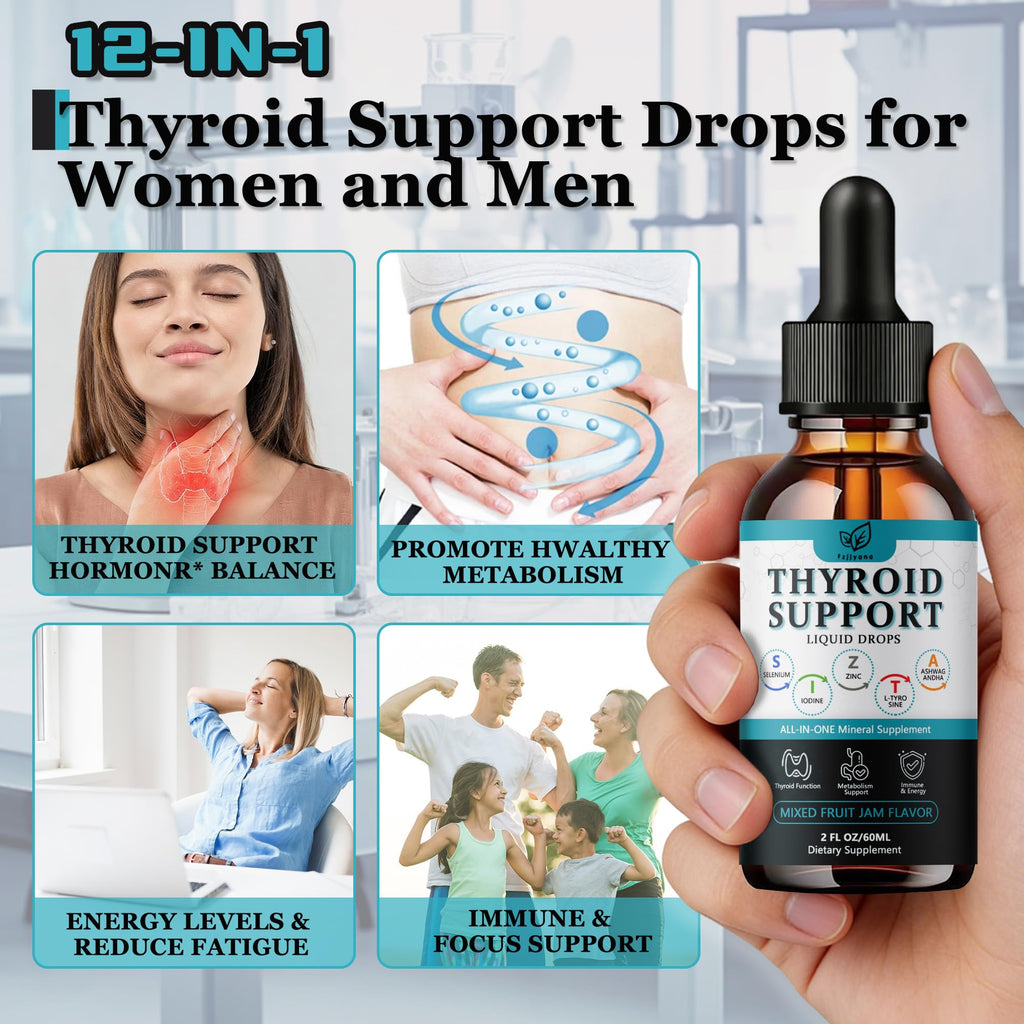 Liquid Thyroid Support Drops with Selenium Zinc Iodine L-Tyrosine Ashwagandha O9796