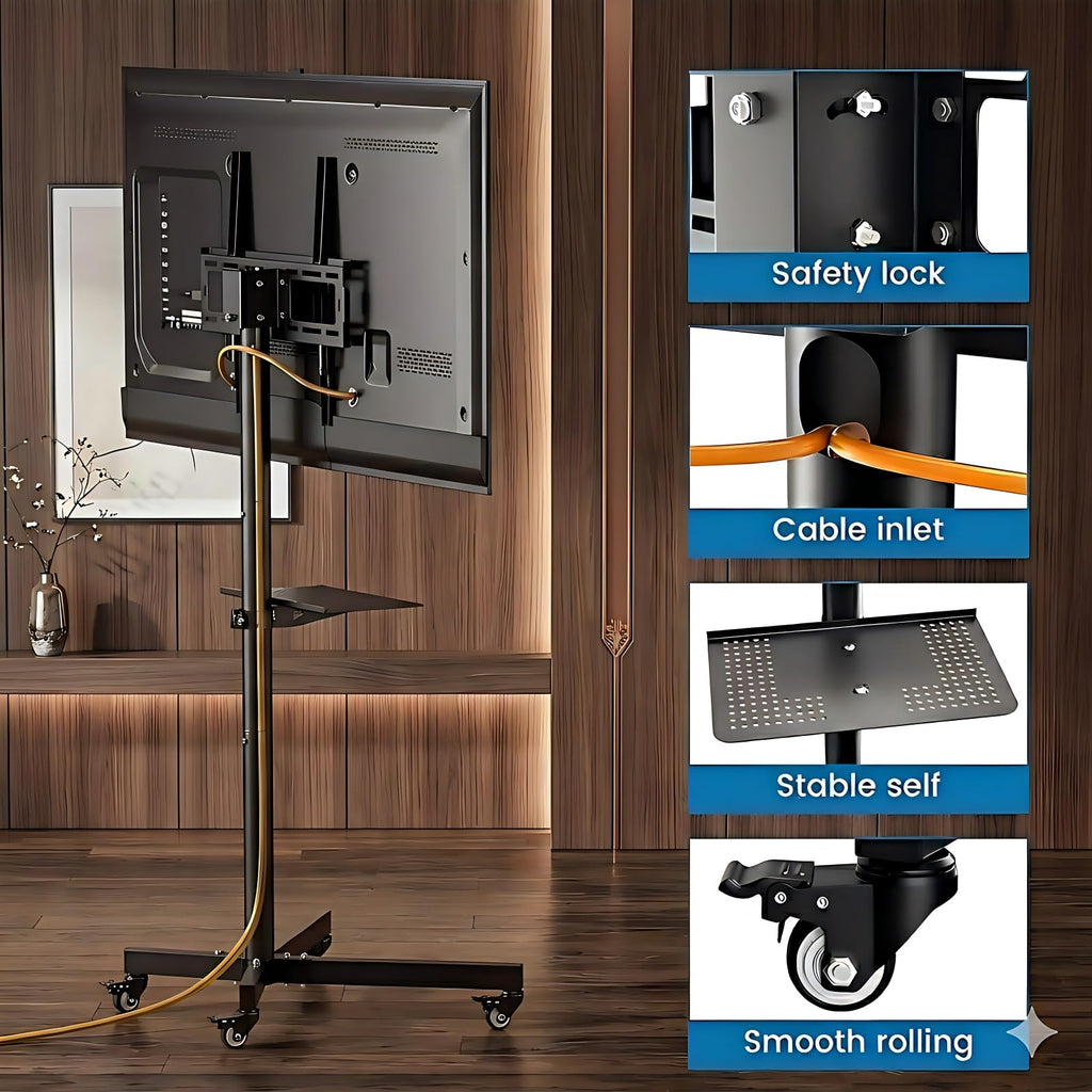 Rolling TV Stand for 14-55 Inch TV, Mobile TV Cart on Wheels, Max VESA 400x400mm, Holds 66 lbs E351
