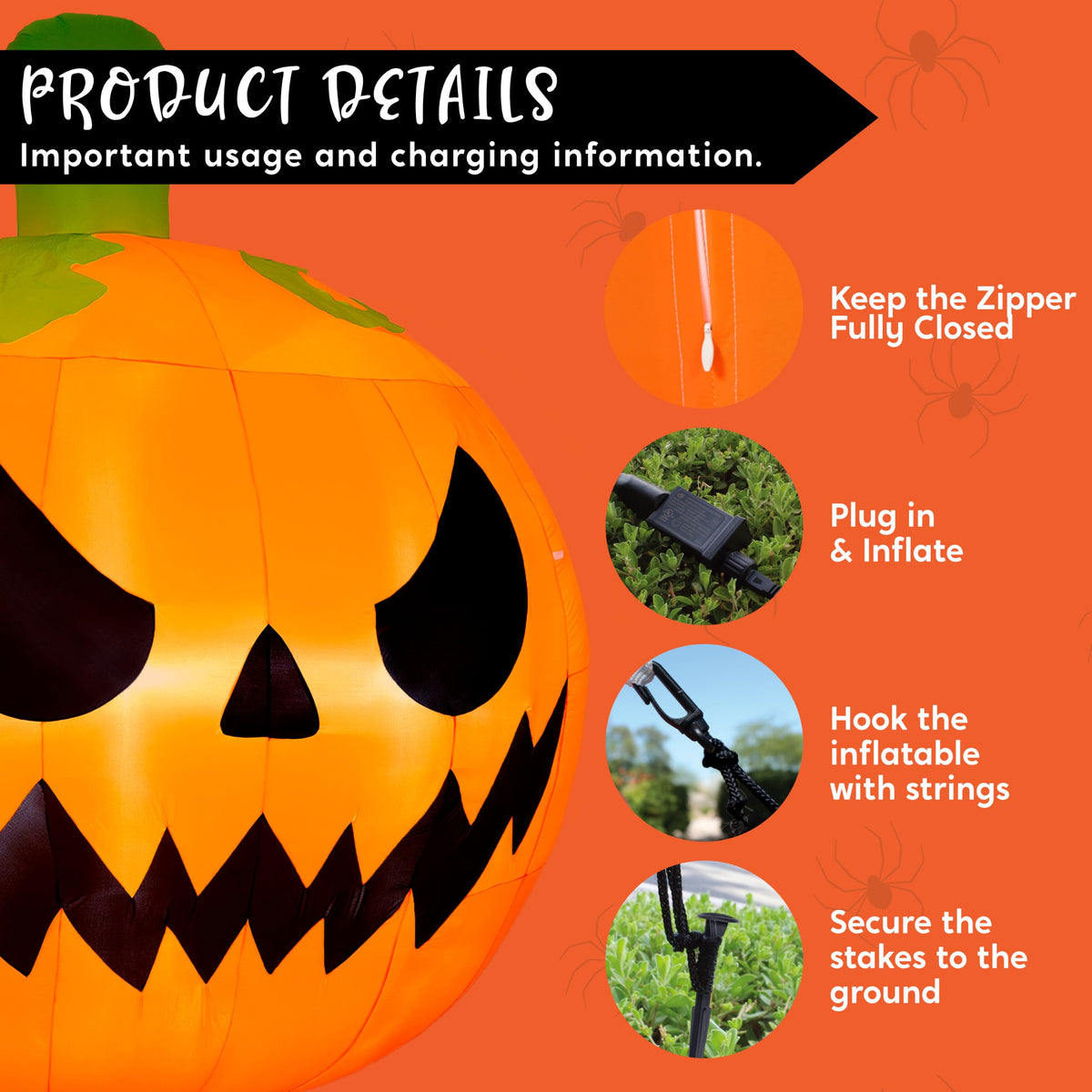 10FT Tall Inflatable Pumpkin with Built-in LED Lights C17095