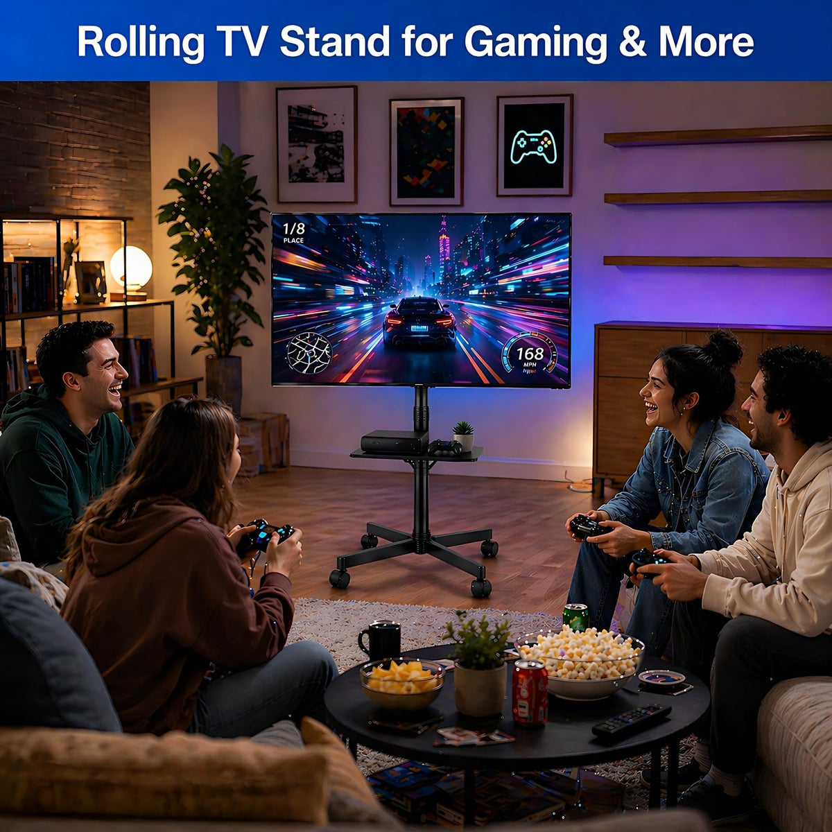 Rolling TV Stand for 14-55 Inch TV, Mobile TV Cart on Wheels, Max VESA 400x400mm, Holds 66 lbs E351
