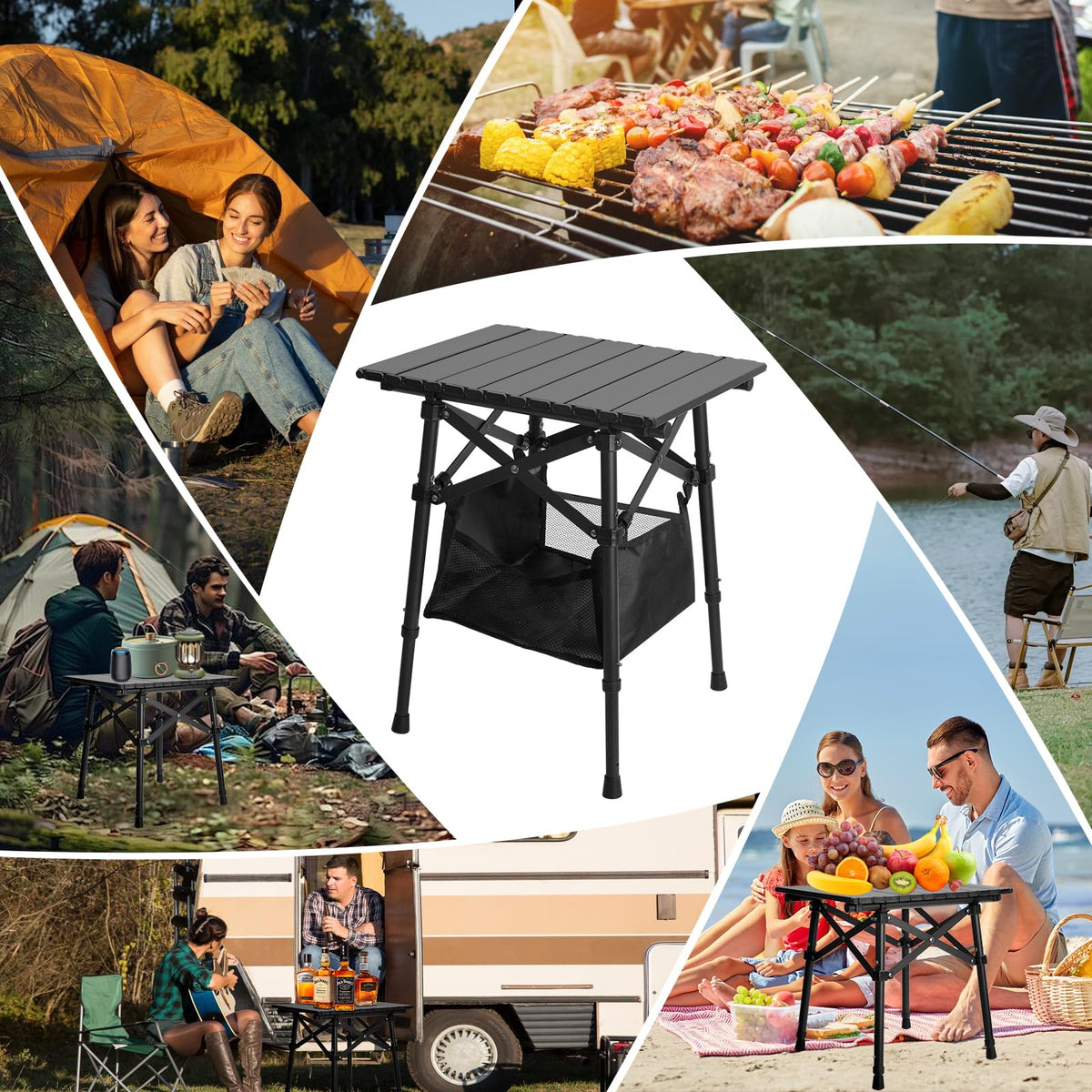 Folding Camping Side Table, Adjustable Height L356