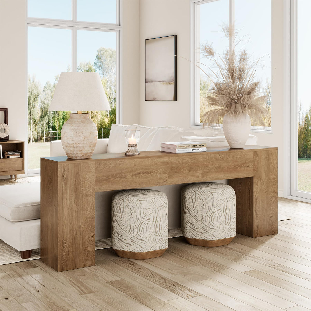 86-Inch Natural Oak Brown Console Table K422673
