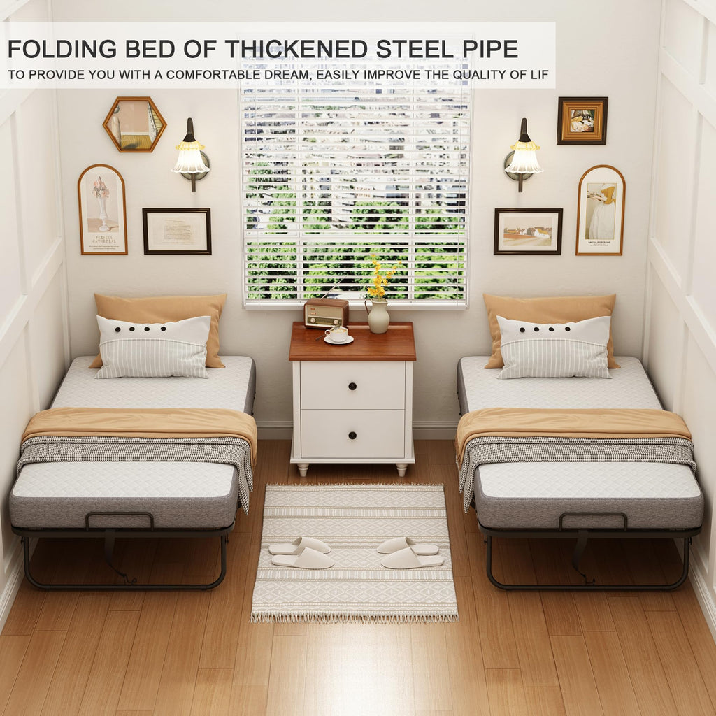 Folding Bed with 5" Memory Foam Mattress Twin Size Metal Frame O55116