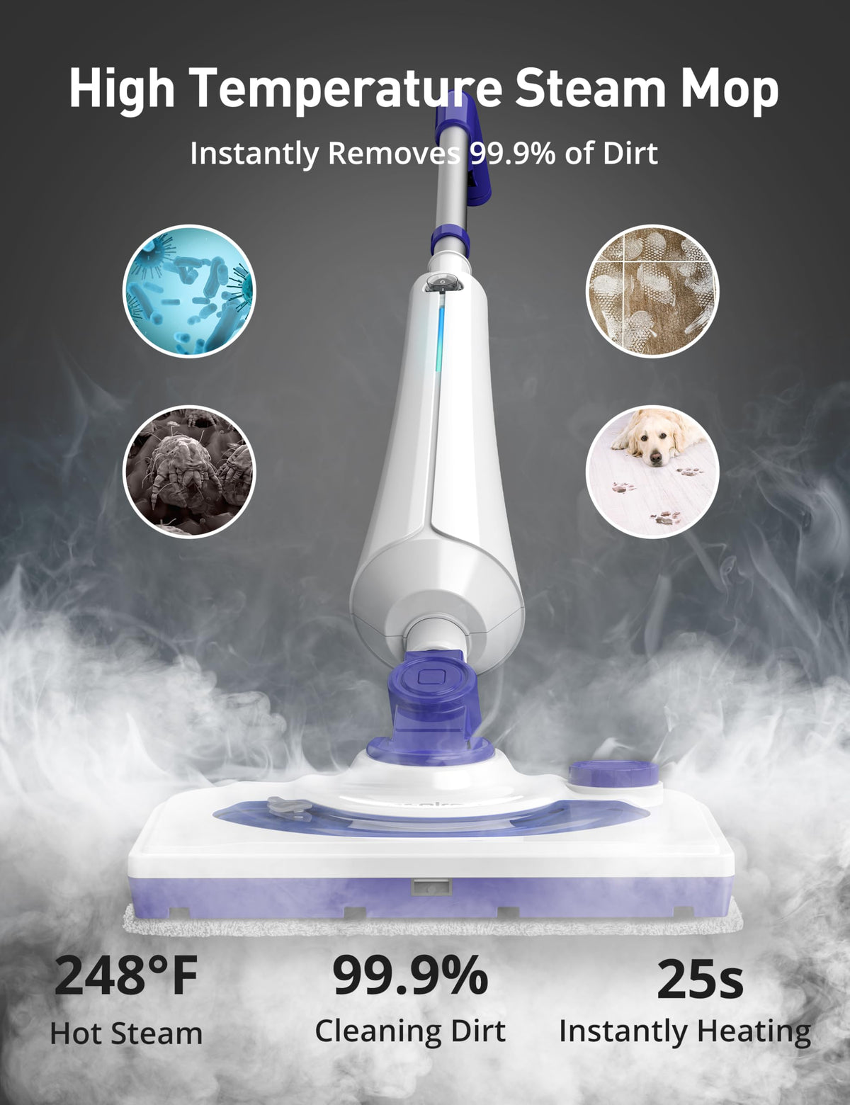 1300W Steam Mop Cleaner with 2 Washable Pads H65802