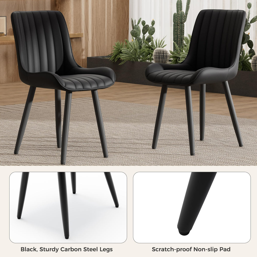 47" Walnut Round Dining Table Set for 4 with 4 Black Upholstered Chairs U710