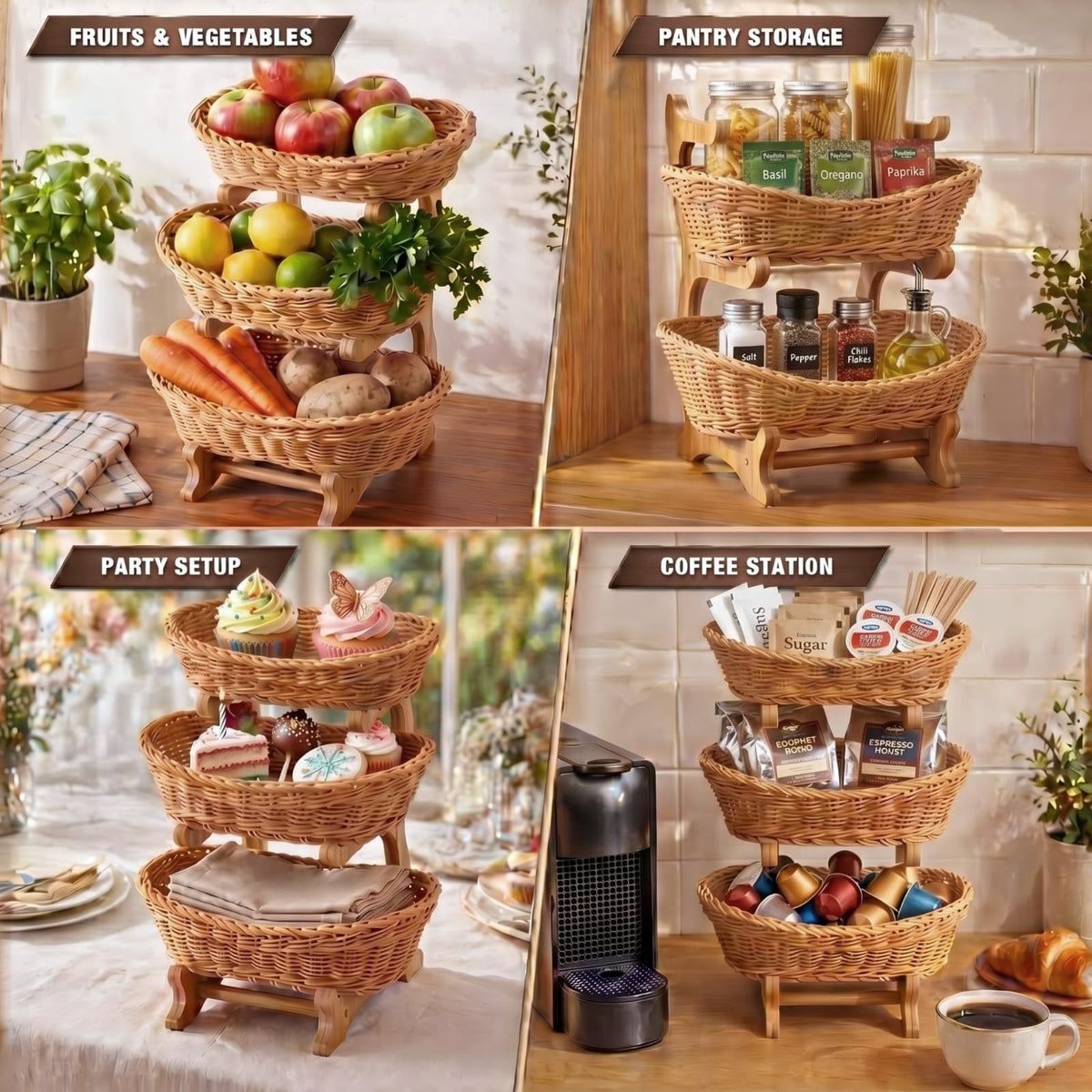 3 Tier Woven Fruit Basket Stand W69816