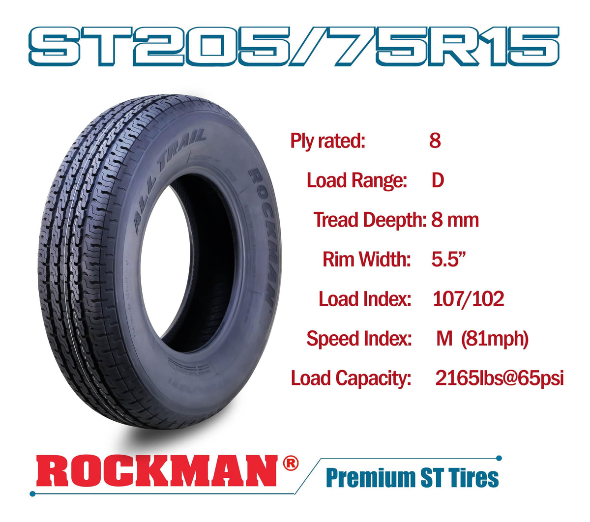 Trailer Tire ST205/75R15 8-Ply Load Range D Radial Set2 Q614313