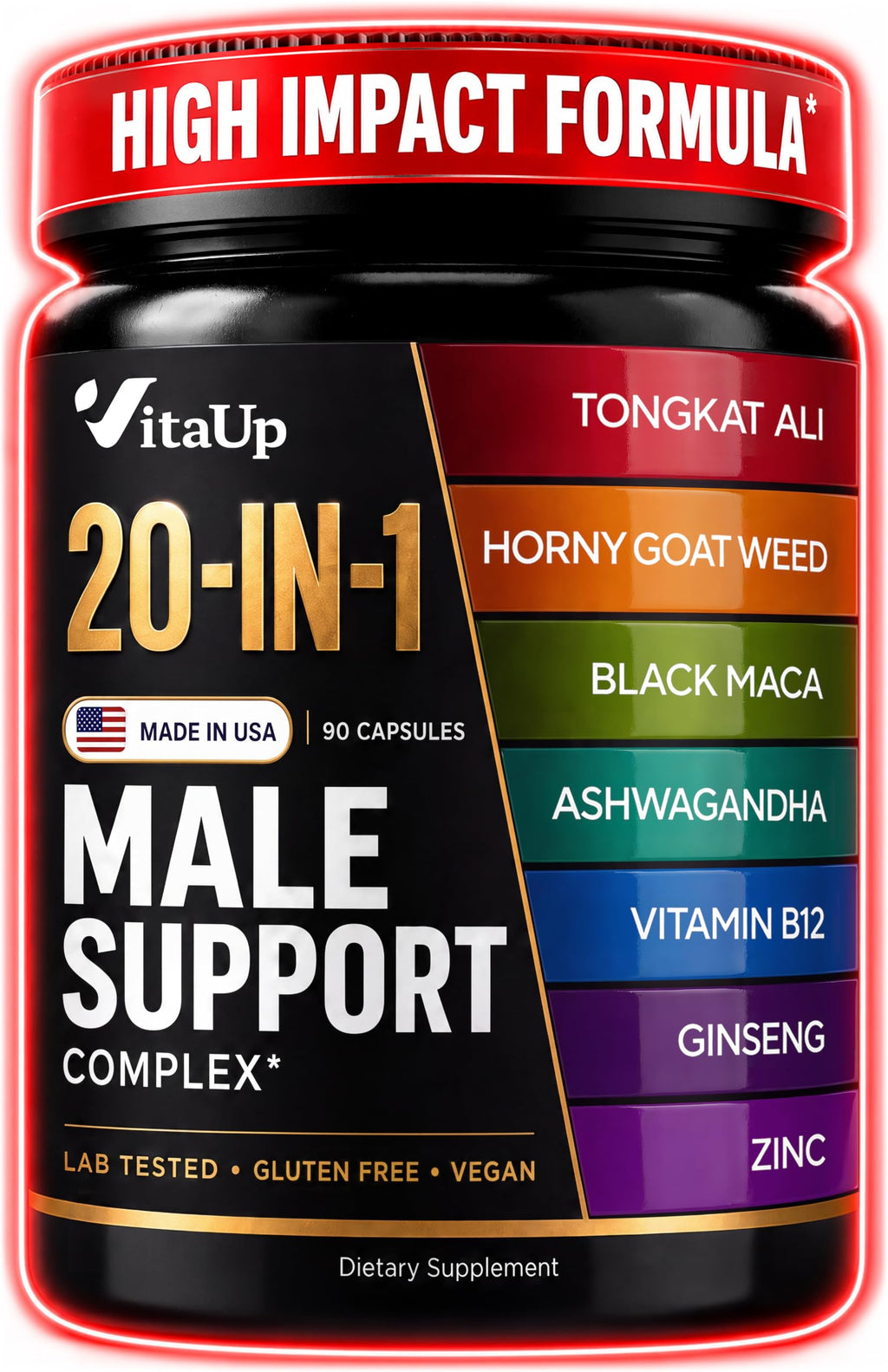 90 Vegan Caps Men Supplements with Tongkat Ali, Black Maca Root, Zinc, Vitamin B12 V8474