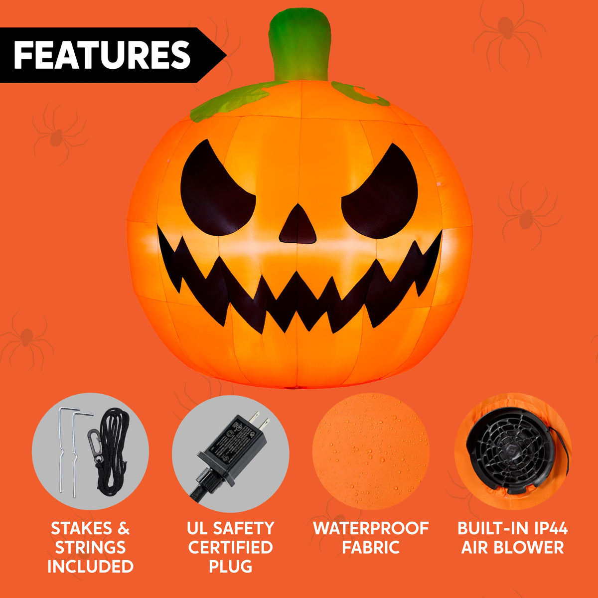10FT Tall Inflatable Pumpkin with Built-in LED Lights C17095