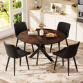 47" Walnut Round Dining Table Set for 4 with 4 Black Upholstered Chairs U710