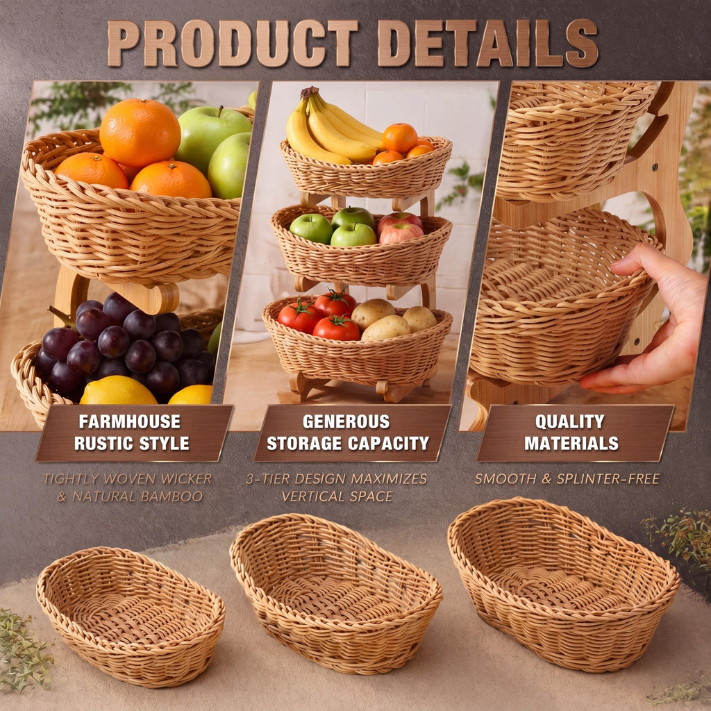 3 Tier Woven Fruit Basket Stand W69816