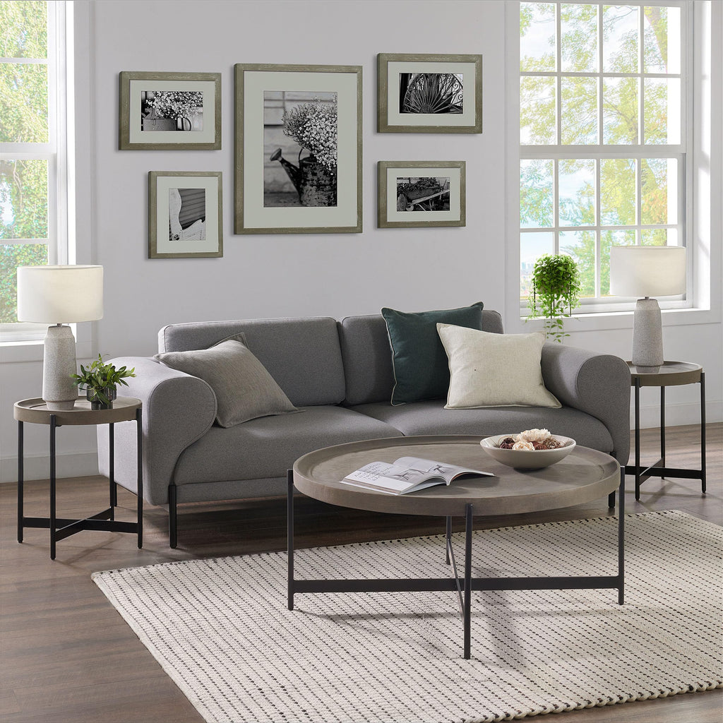 42-Inch Round Concrete-Coated Wood Coffee Table with Tray Top P7540