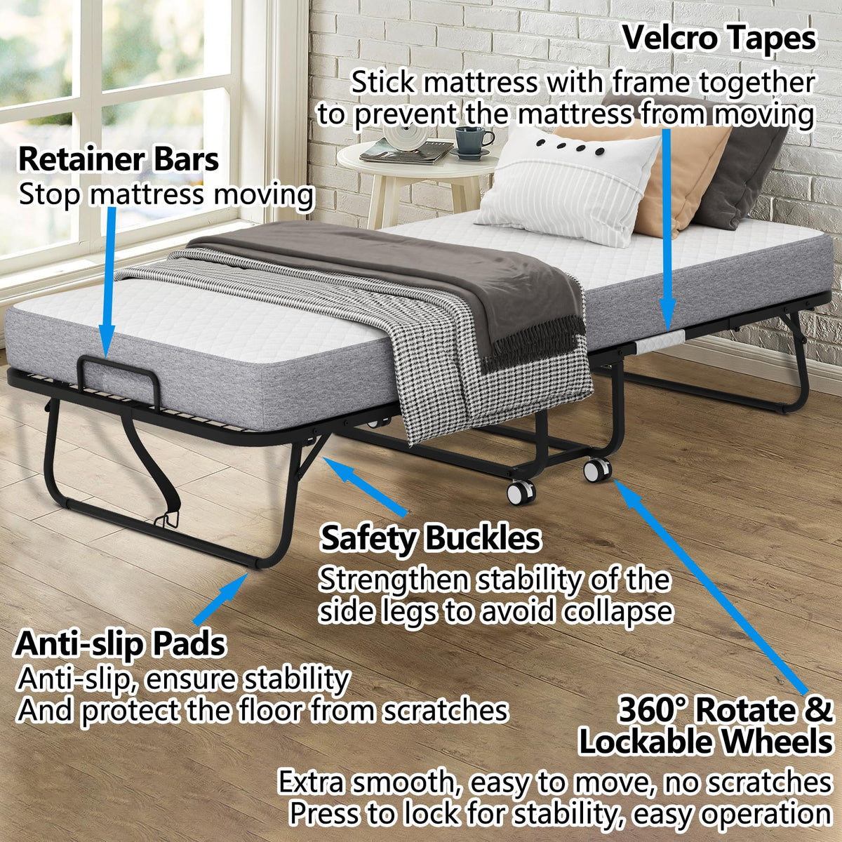 Folding Bed with 5" Memory Foam Mattress Twin Size Metal Frame O55116