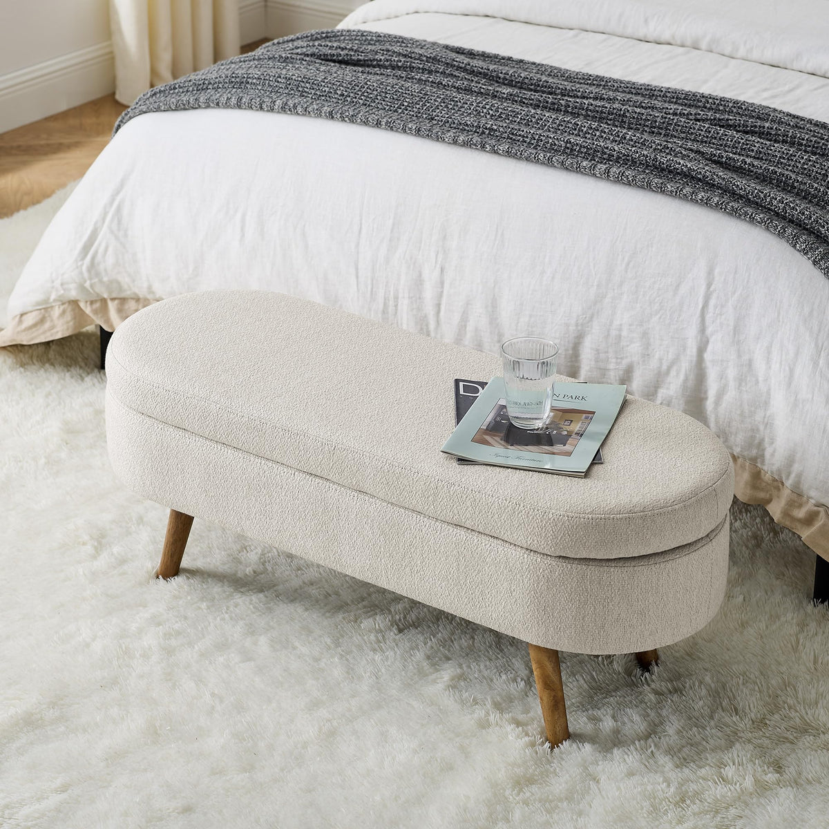 Oval Storage Bench with Rubber Wood Legs L872