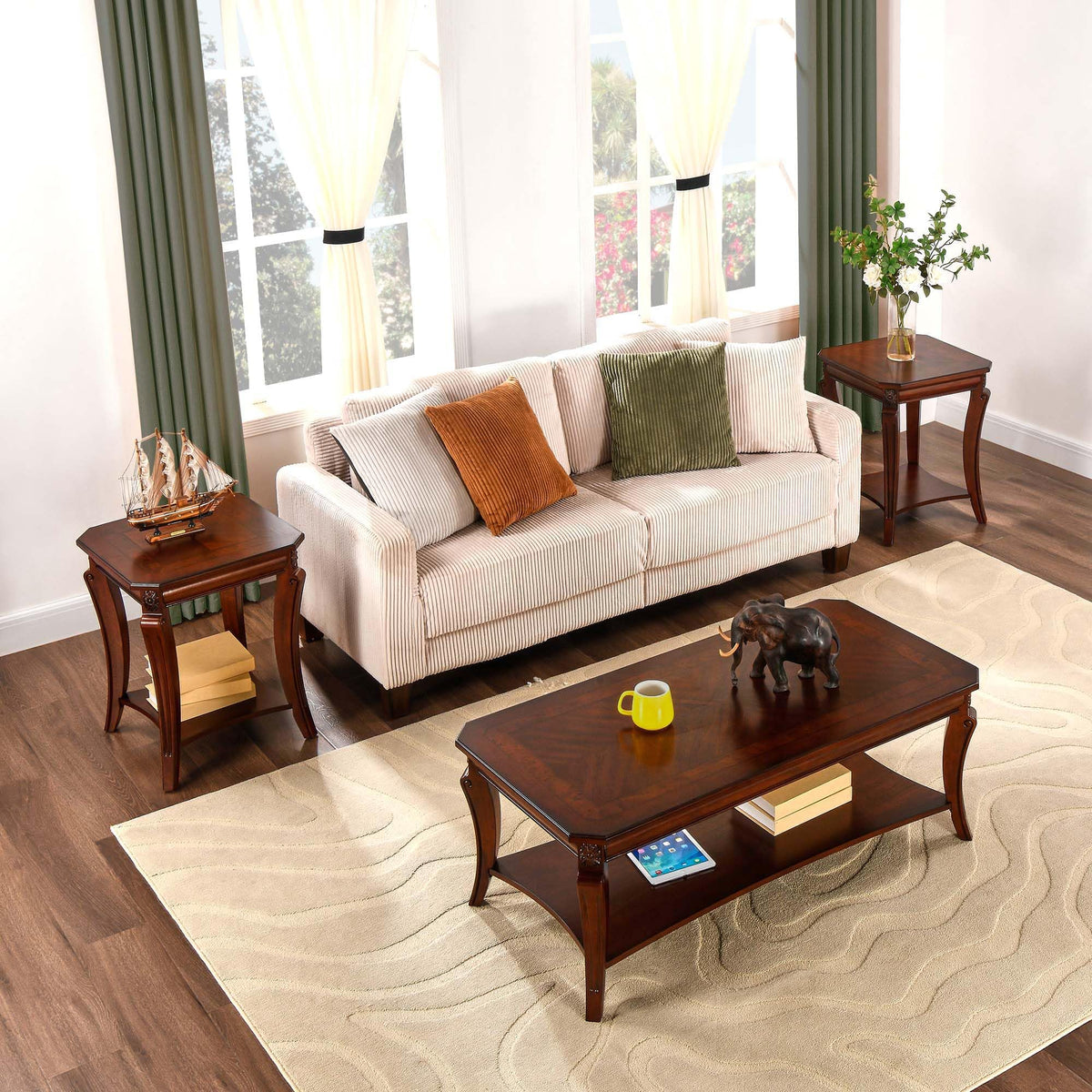 Cherry Brown Side Table with Storage Shelf X484